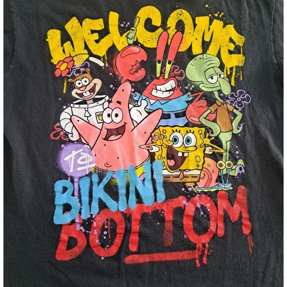 SpongeBob SquarePants Youth Large Black Graphic T-Shirt Welcome to Bikini Bottom - Picture 2 of 7